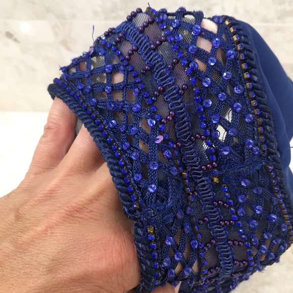 BADGLEY MISCHKA {6} Cocktail Dress Blue Beaded ⭐️HP⭐️ - Picture 9 of 14